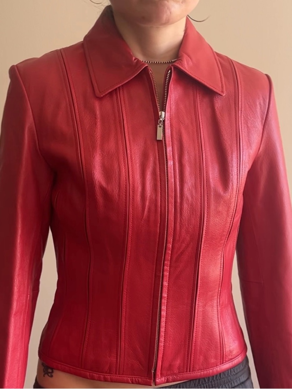 Moda International Red Fitted Moto Jacket